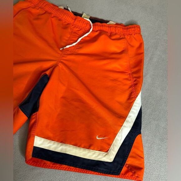 Men's VTG Nike Y2K Lined Swim Trunks Size XL/XXL Orange Blue Spellout Swoosh - Picture 3 of 16
